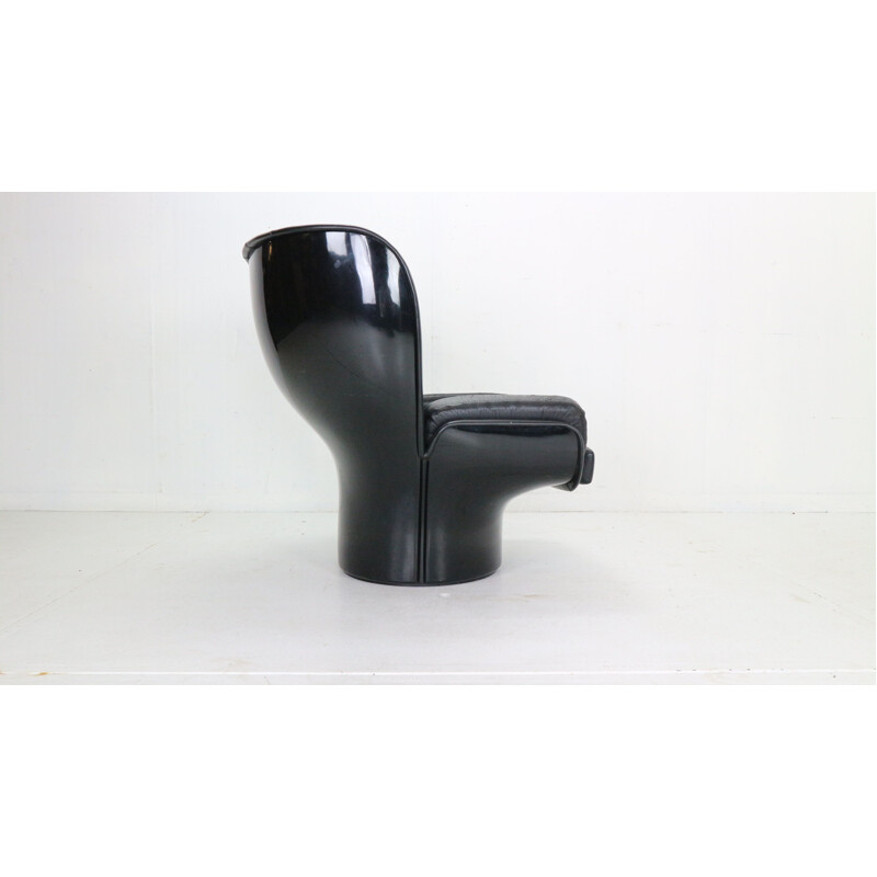 Vintage black leather armchair by Joe Colombo, 1963