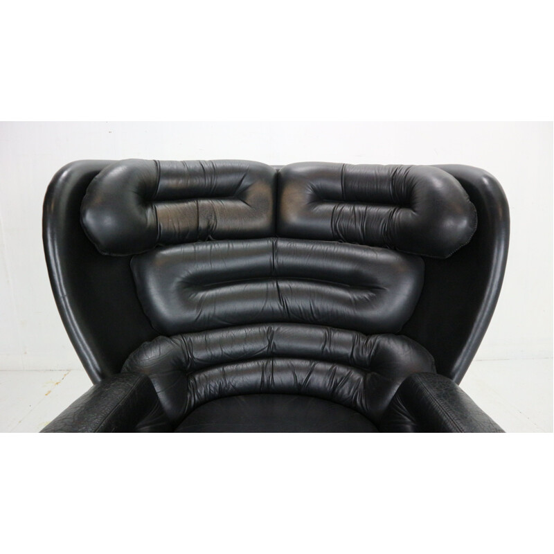 Vintage black leather armchair by Joe Colombo, 1963