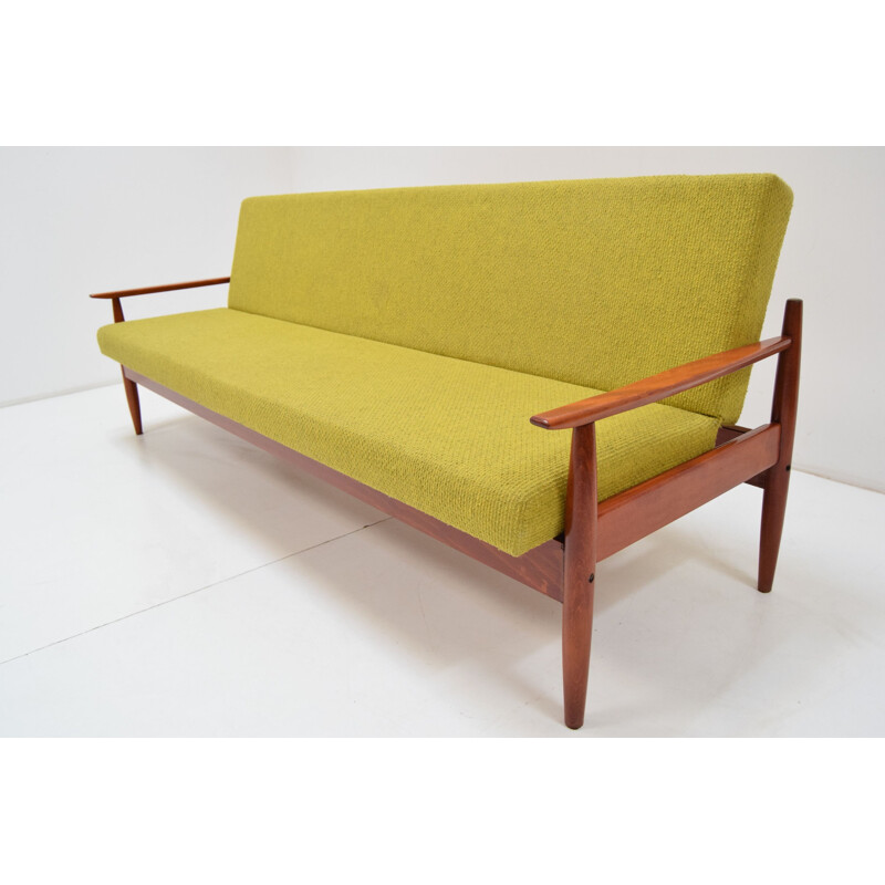 Mid-century folding fabric and oakwood sofa by TON, Czechoslovakia 1960s