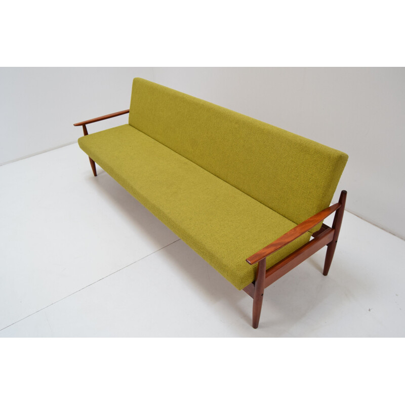 Mid-century folding fabric and oakwood sofa by TON, Czechoslovakia 1960s