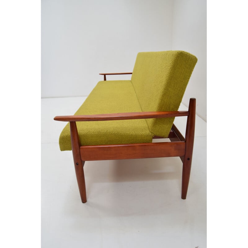 Mid-century folding fabric and oakwood sofa by TON, Czechoslovakia 1960s