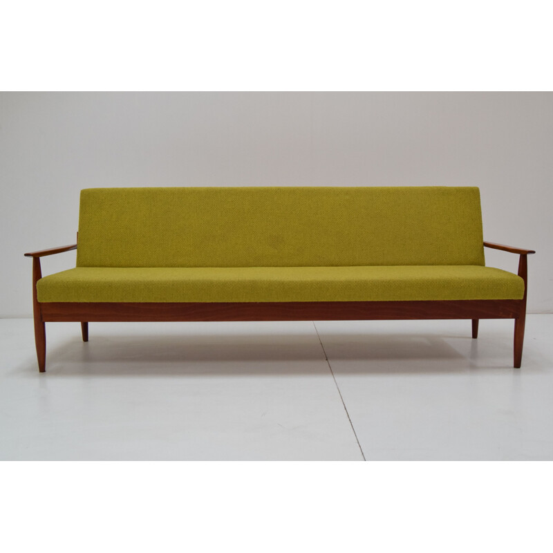 Mid-century folding fabric and oakwood sofa by TON, Czechoslovakia 1960s