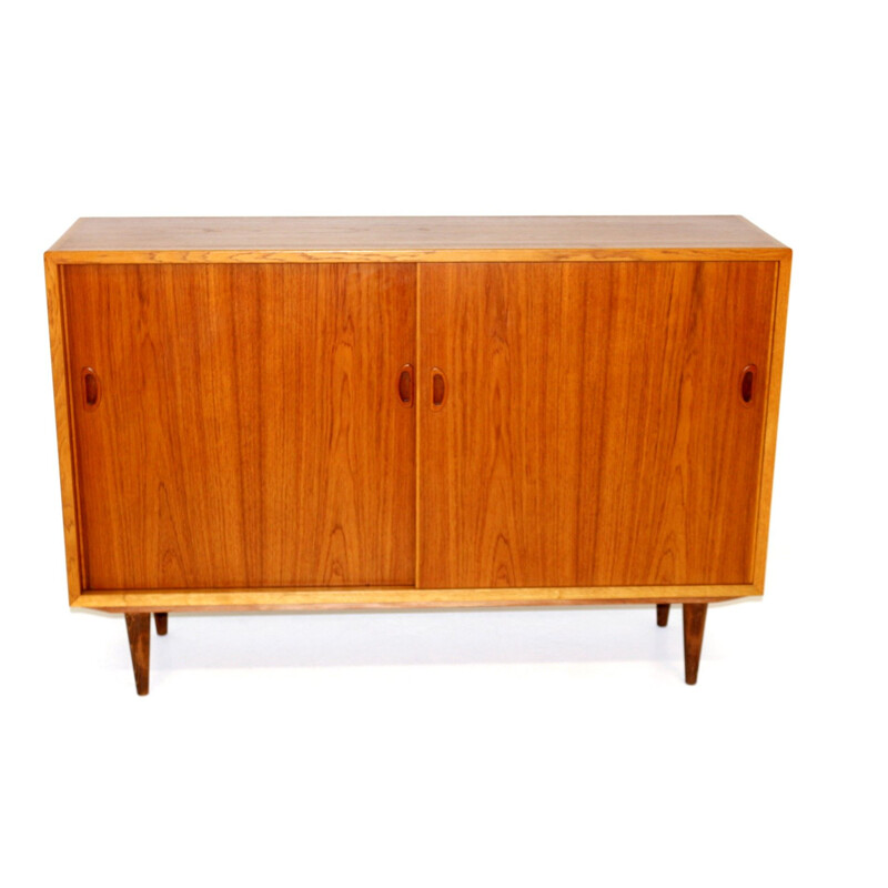 Vintage teak highboard with 2 sliding doors, Sweden 1960