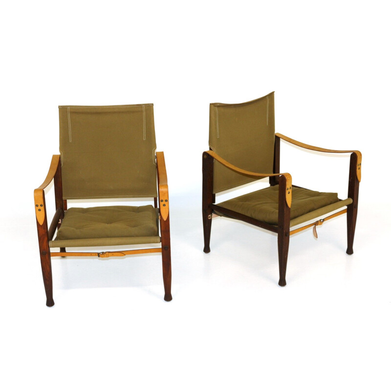 Pair of vintage safari armchairs by Kaare Klint, Denmark 1960