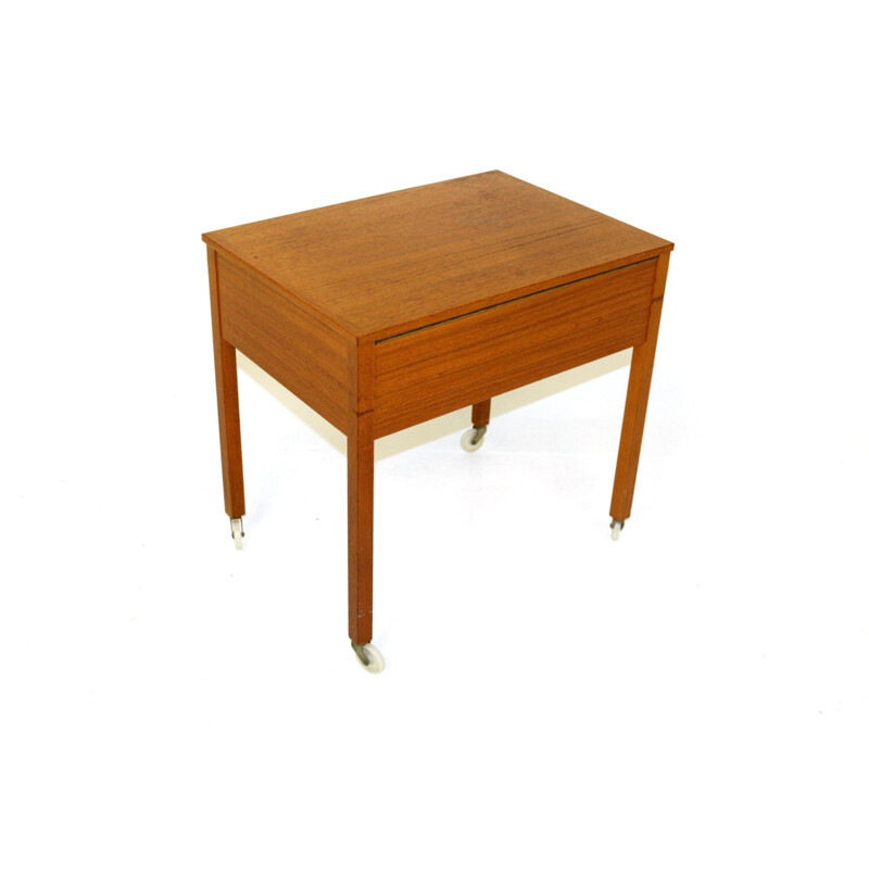 Vintage teak side table with casters, Sweden 1960