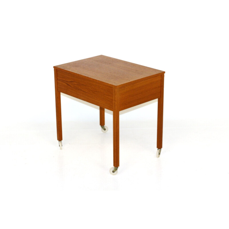 Vintage teak side table with wheels, Sweden 1960s