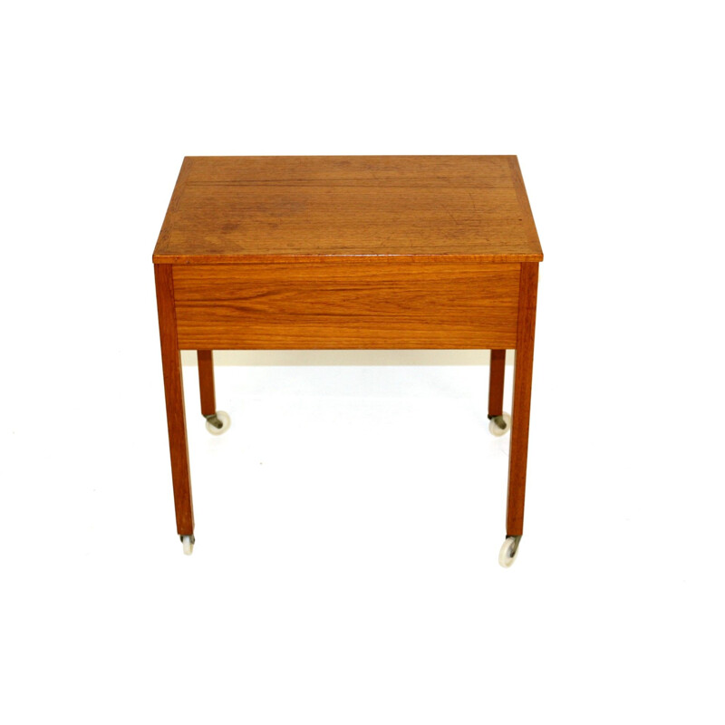 Vintage teak side table with wheels, Sweden 1960s