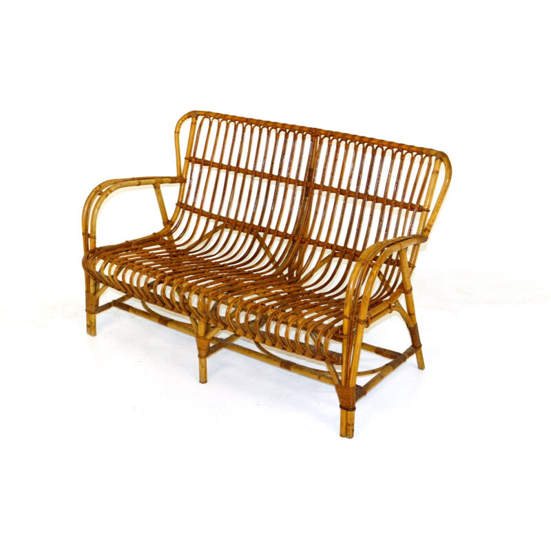 Vintage 2 seater rattan sofa, Sweden 1970