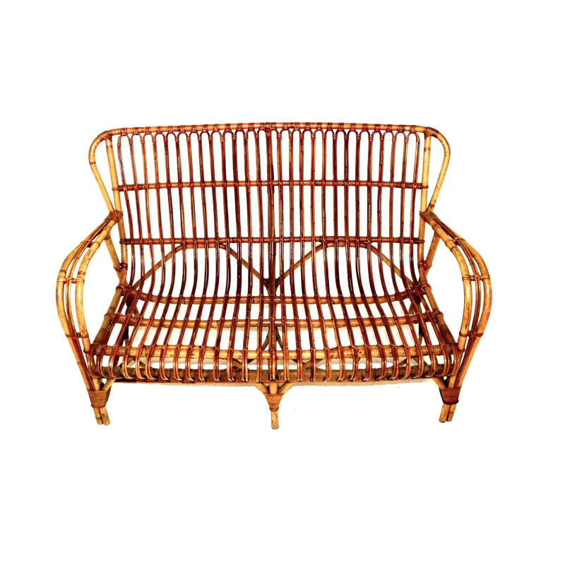 Vintage 2 seater rattan sofa, Sweden 1970