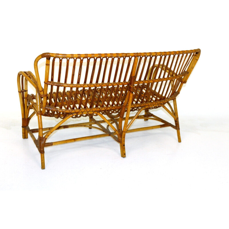 Vintage 2 seater rattan sofa, Sweden 1970