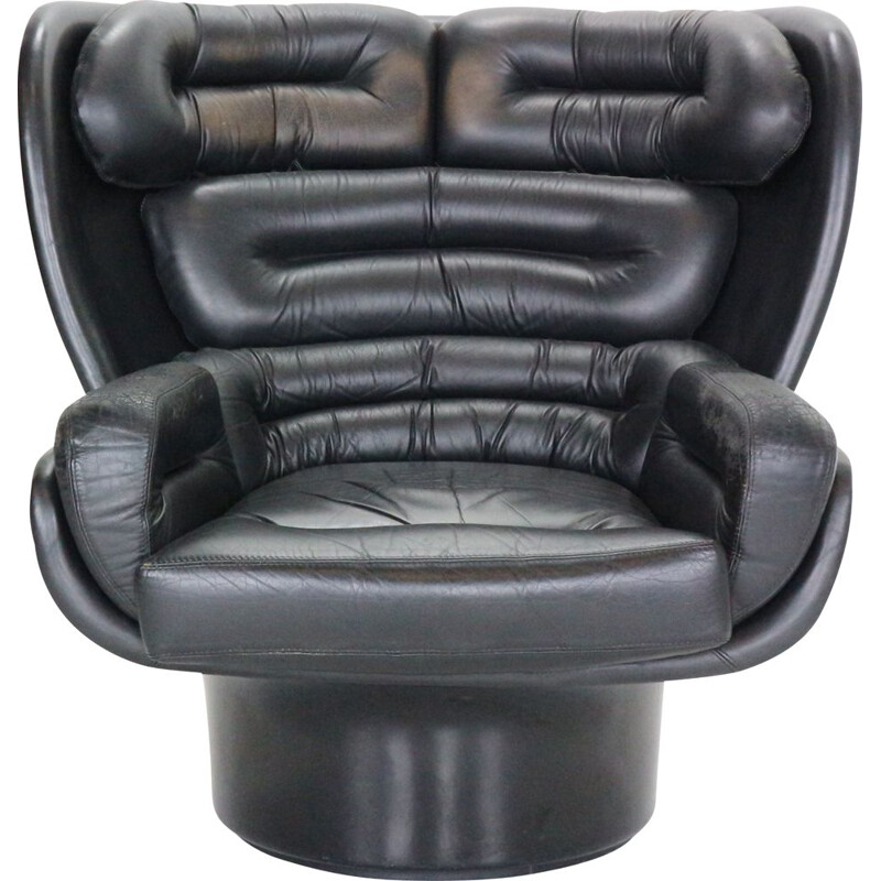 Vintage black leather armchair by Joe Colombo, 1963