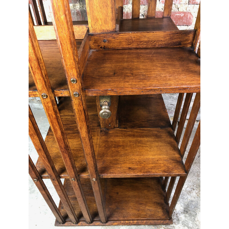 Vintage oakwood revolving bookcase, 1940s