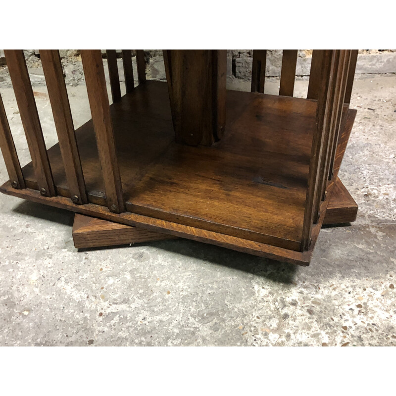 Vintage oakwood revolving bookcase, 1940s