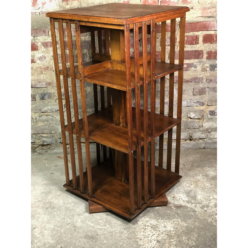 Vintage oakwood revolving bookcase, 1940s