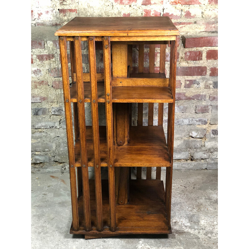 Vintage oakwood revolving bookcase, 1940s