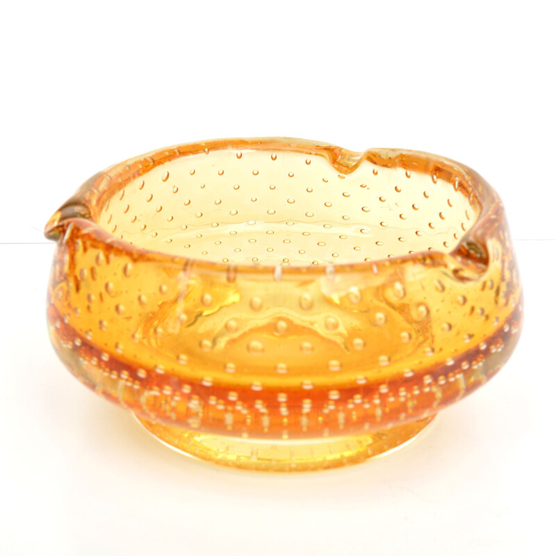 Vintage honey glass ashtray "K169" by Milan Metelak for Harrachov, Czech 1960