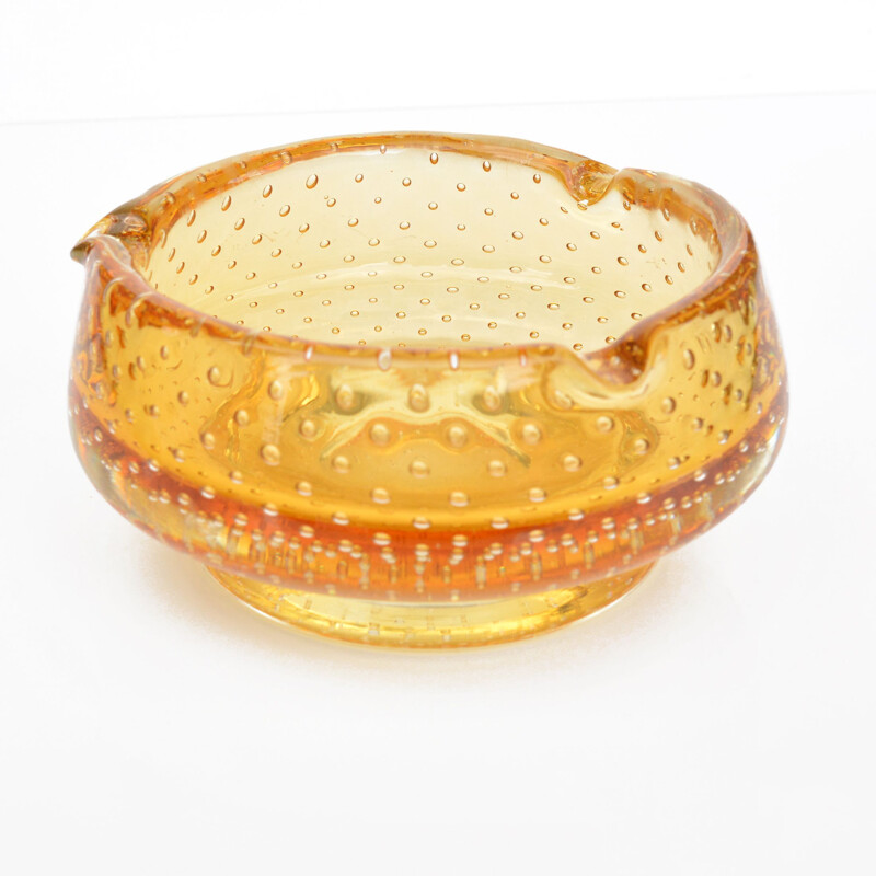 Vintage honey glass ashtray "K169" by Milan Metelak for Harrachov, Czech 1960