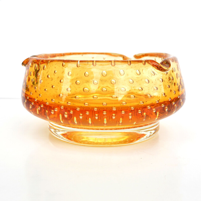 Vintage honey glass ashtray "K169" by Milan Metelak for Harrachov, Czech 1960