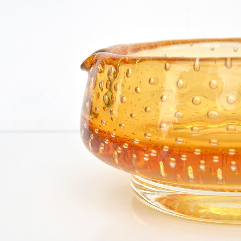 Vintage honey glass ashtray "K169" by Milan Metelak for Harrachov, Czech 1960