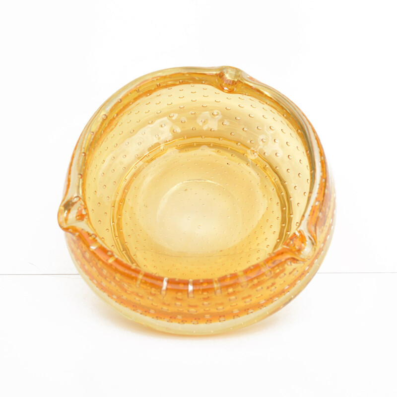 Vintage honey glass ashtray "K169" by Milan Metelak for Harrachov, Czech 1960