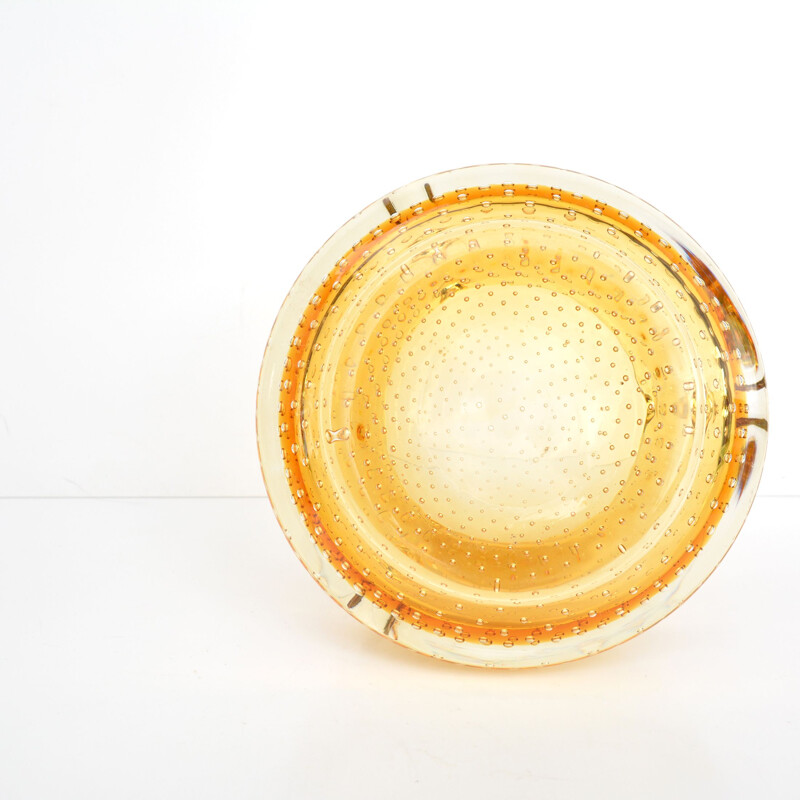 Vintage honey glass ashtray "K169" by Milan Metelak for Harrachov, Czech 1960