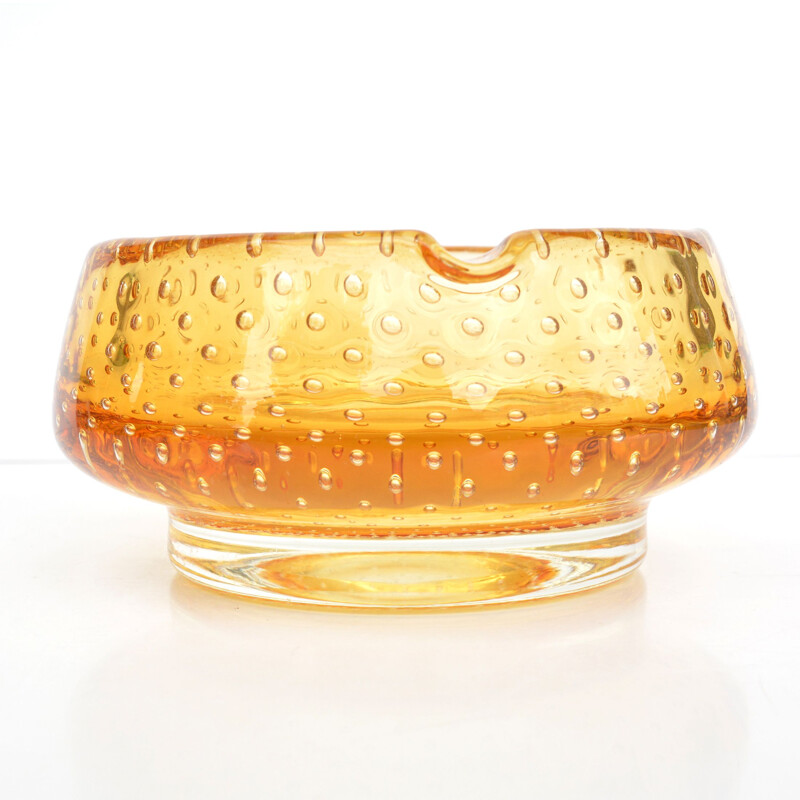 Vintage honey glass ashtray "K169" by Milan Metelak for Harrachov, Czech 1960