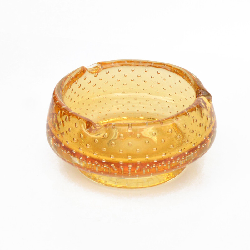 Vintage honey glass ashtray "K169" by Milan Metelak for Harrachov, Czech 1960