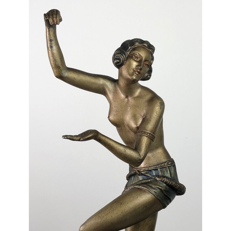 Statue vintage La danseuse en régule sur socle en marbre, 1920