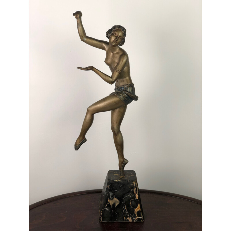 Statue vintage La danseuse en régule sur socle en marbre, 1920