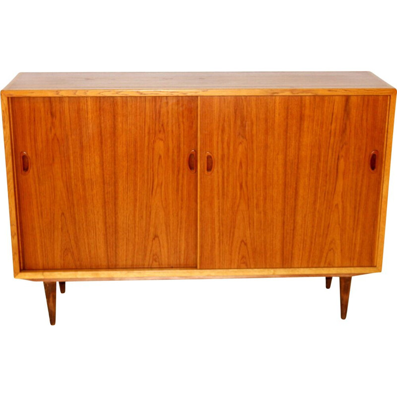 Vintage teak highboard with 2 sliding doors, Sweden 1960