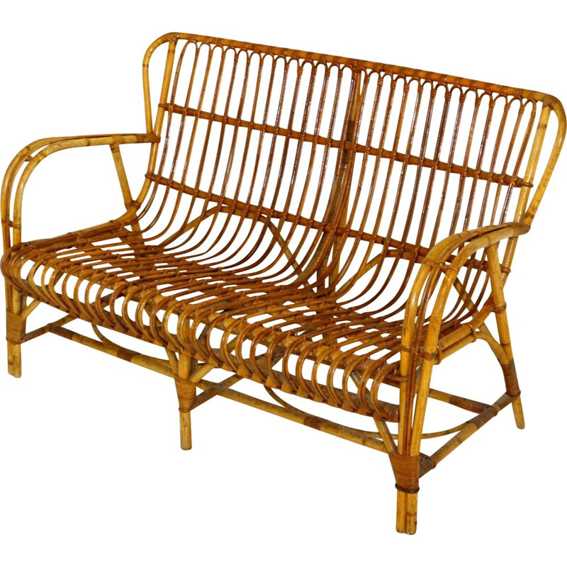 Vintage 2 seater rattan sofa, Sweden 1970