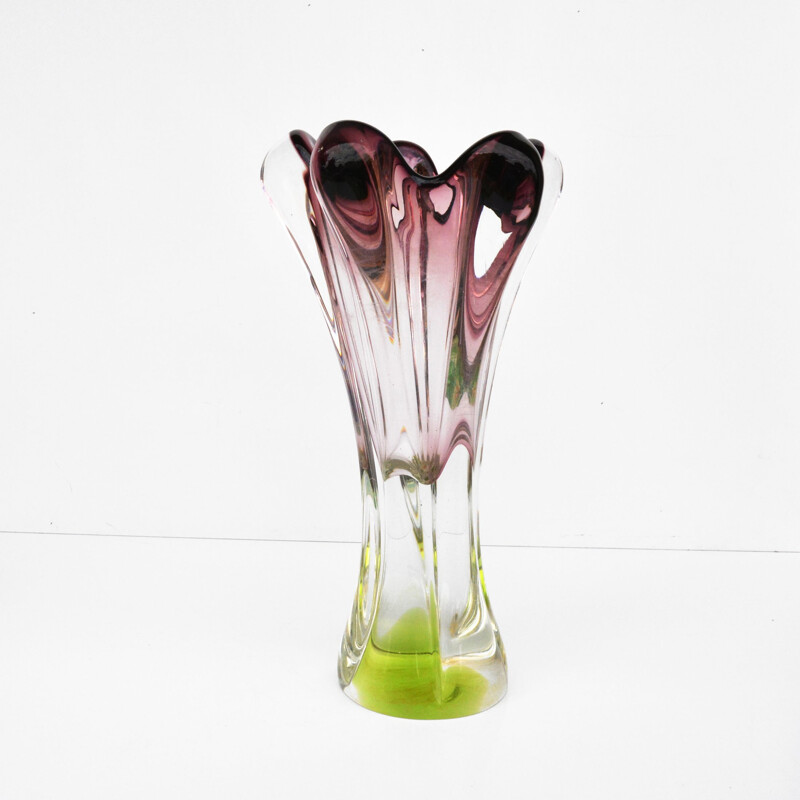 Mid century crystal glass vase by J. Hospodka for Chribska Sklarna, Czechoslovakia 1960s