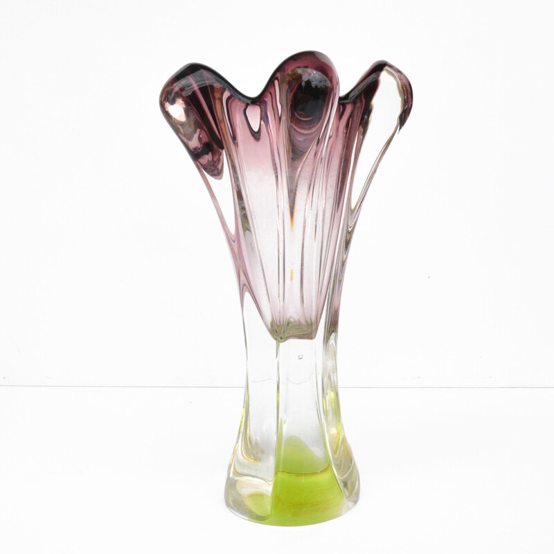 Mid century crystal glass vase by J. Hospodka for Chribska Sklarna, Czechoslovakia 1960s