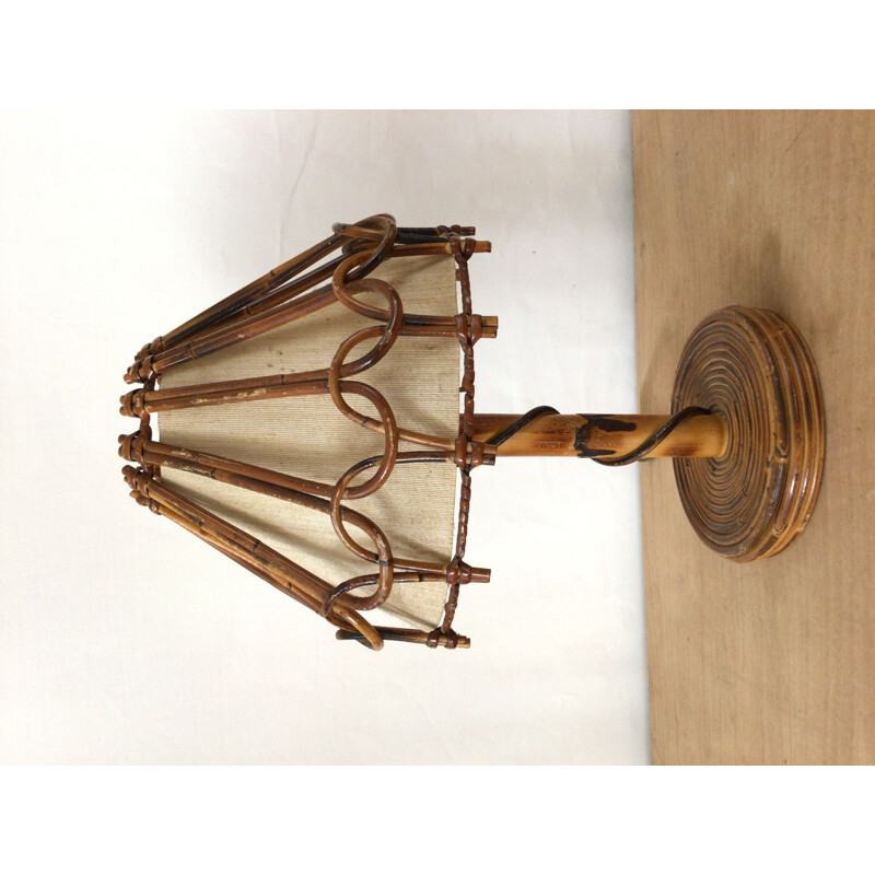 Vintage rattan lamp by Louis Sognot