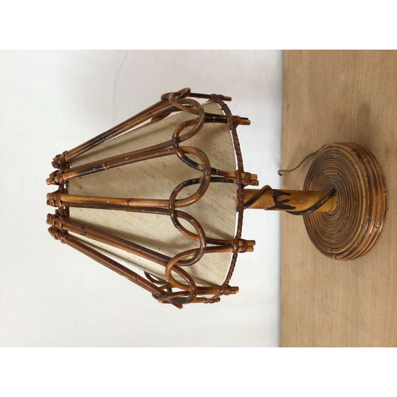 Vintage rattan lamp by Louis Sognot