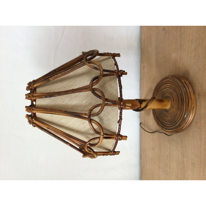 Vintage rattan lamp by Louis Sognot