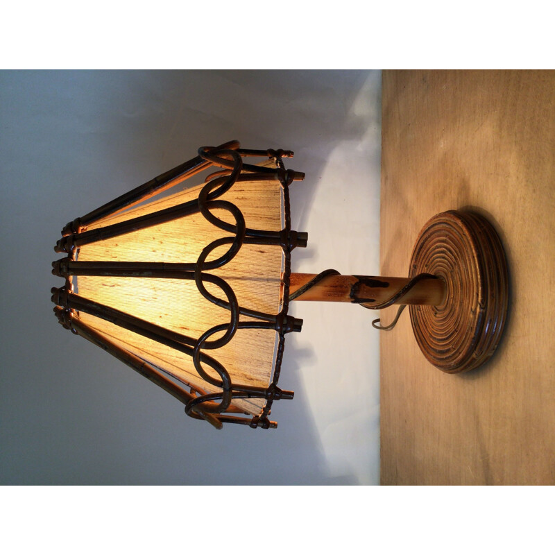 Vintage rattan lamp by Louis Sognot