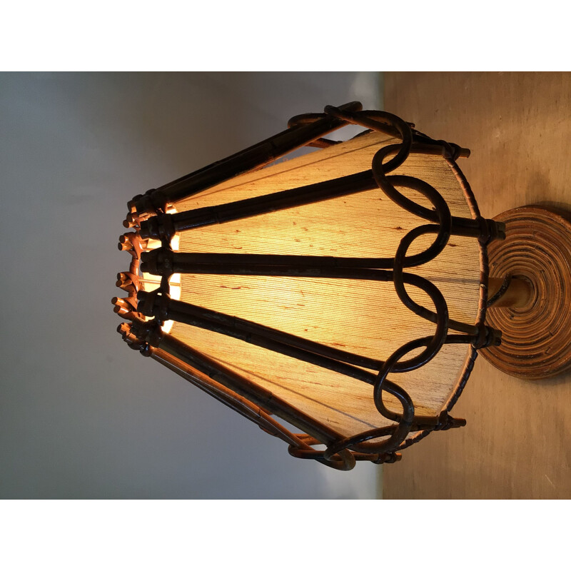 Vintage rattan lamp by Louis Sognot