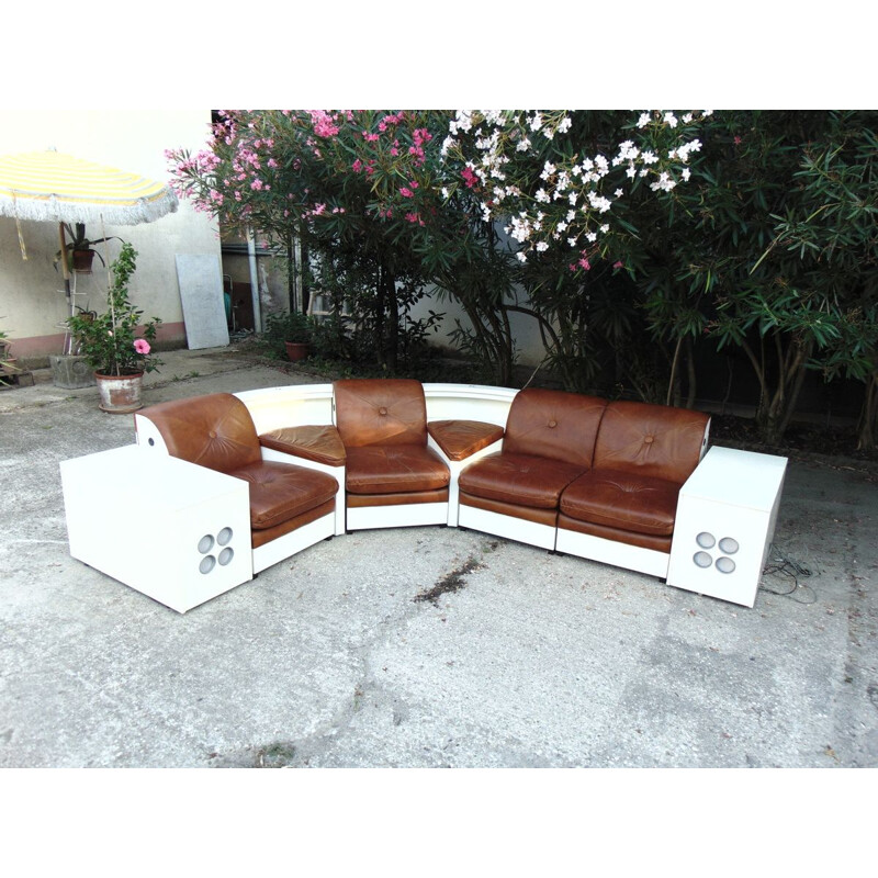 SUPER PANAMA vintage living room set in leather and laminated wood