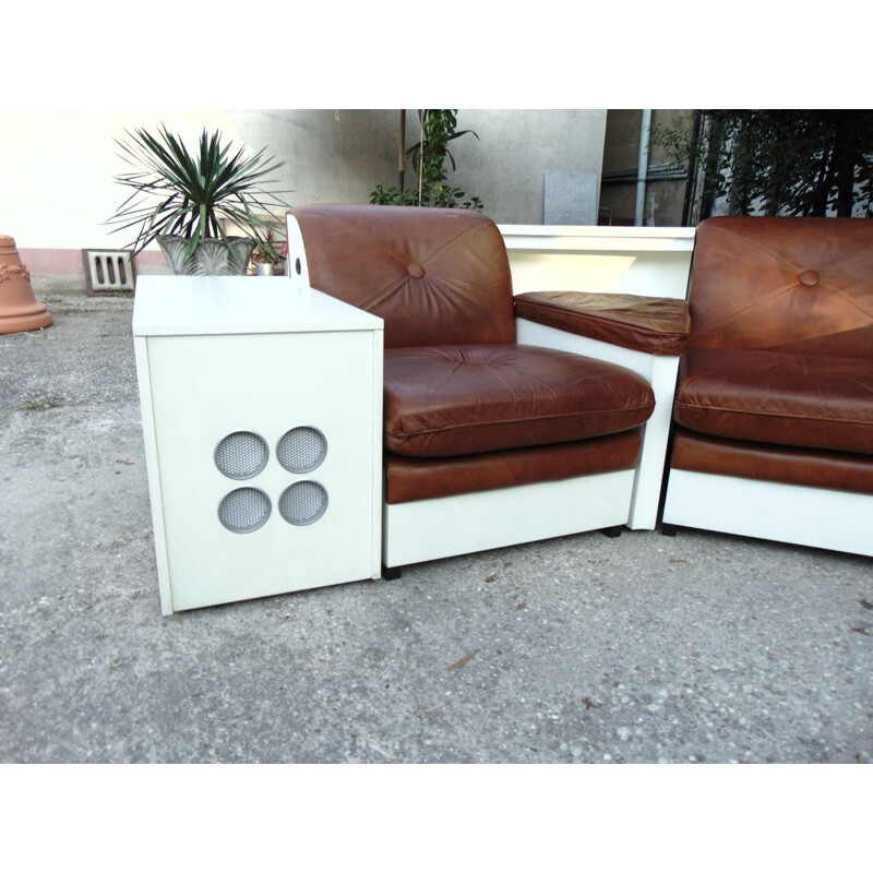 SUPER PANAMA vintage living room set in leather and laminated wood
