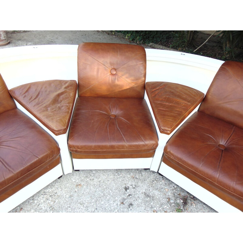 SUPER PANAMA vintage living room set in leather and laminated wood
