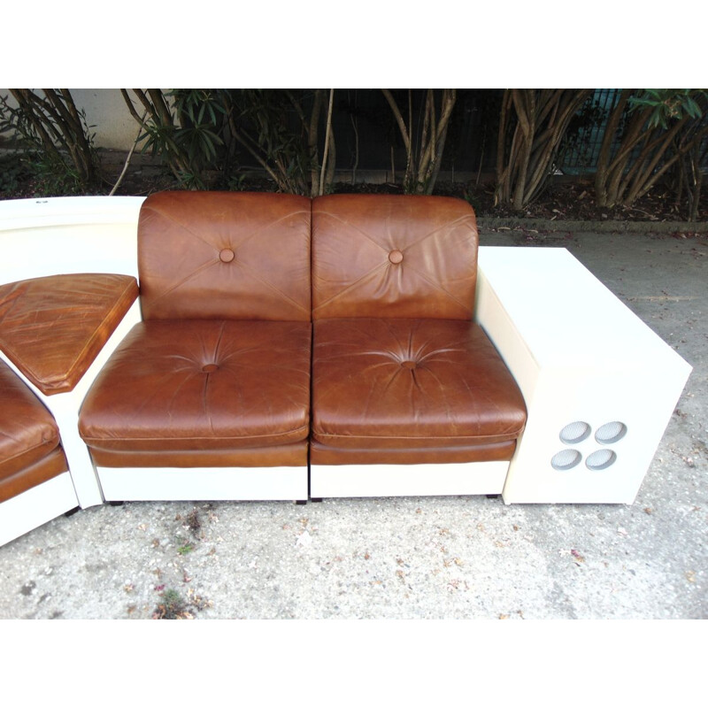 SUPER PANAMA vintage living room set in leather and laminated wood