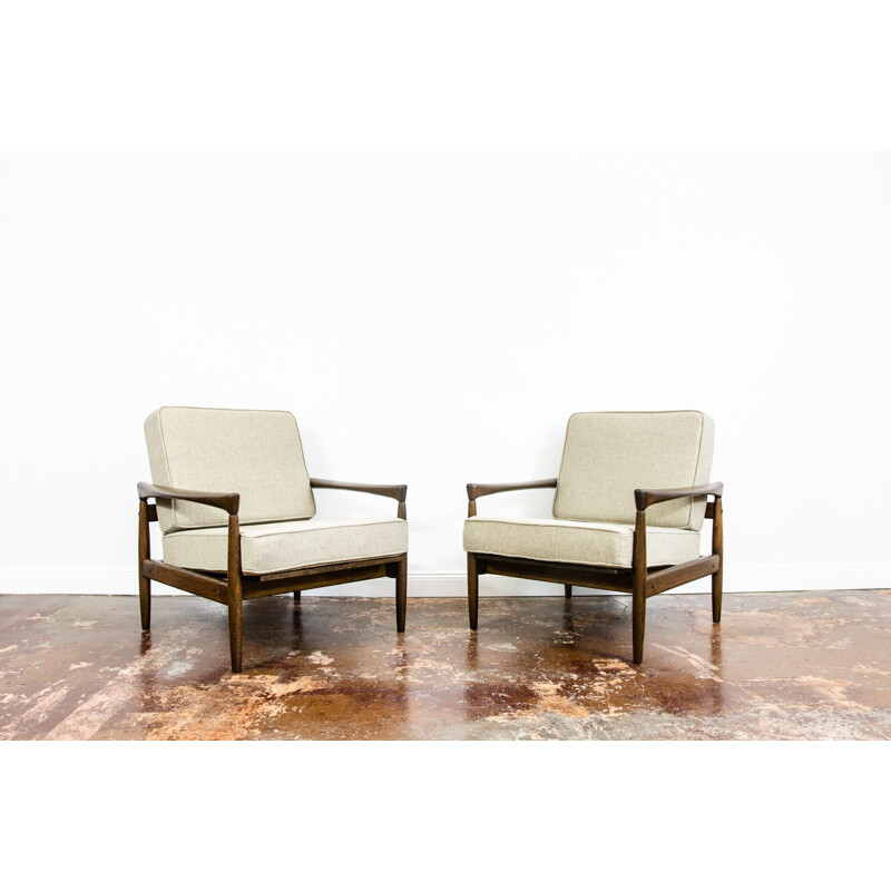 Pair of vintage "Kolding" oakwood and wool armchairs by Erik Wørts for Ikea, 1960s