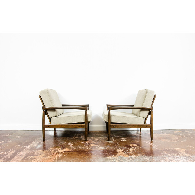 Pair of vintage "Kolding" oakwood and wool armchairs by Erik Wørts for Ikea, 1960s