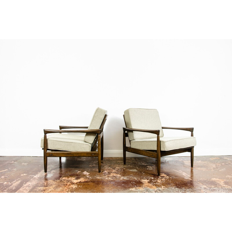 Pair of vintage "Kolding" oakwood and wool armchairs by Erik Wørts for Ikea, 1960s