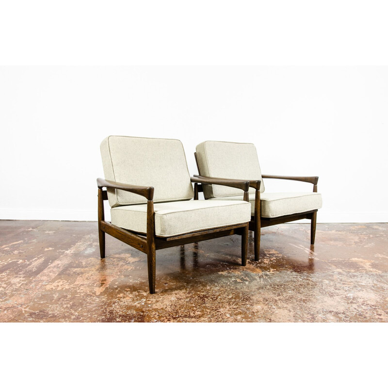 Pair of vintage "Kolding" oakwood and wool armchairs by Erik Wørts for Ikea, 1960s