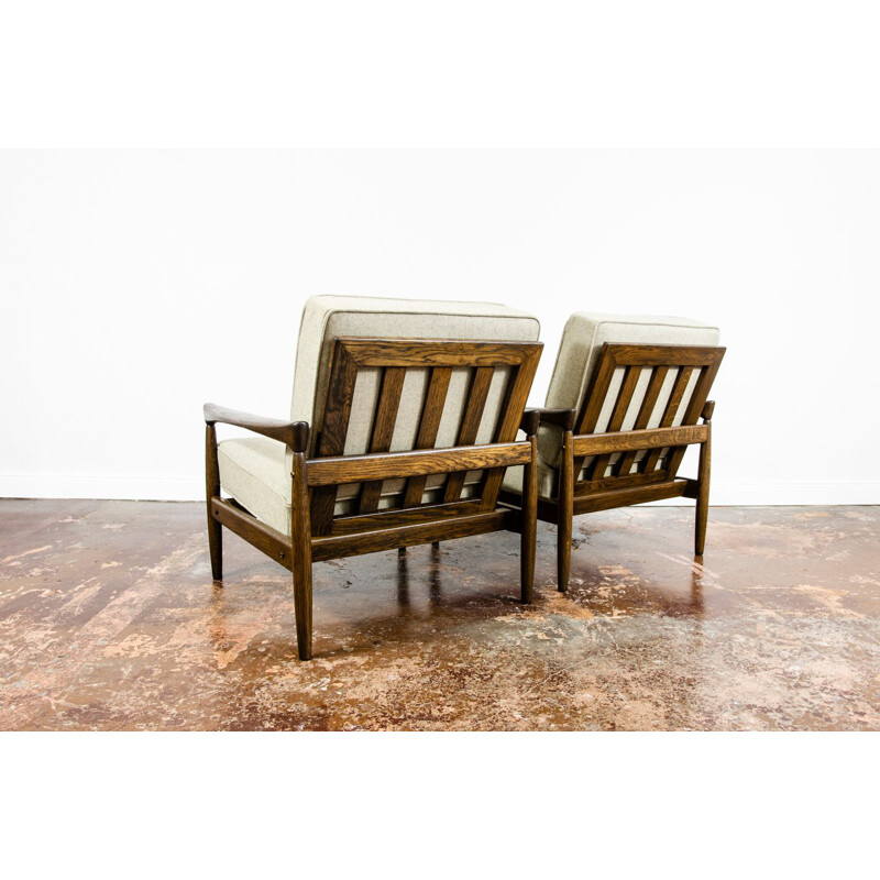Pair of vintage "Kolding" oakwood and wool armchairs by Erik Wørts for Ikea, 1960s