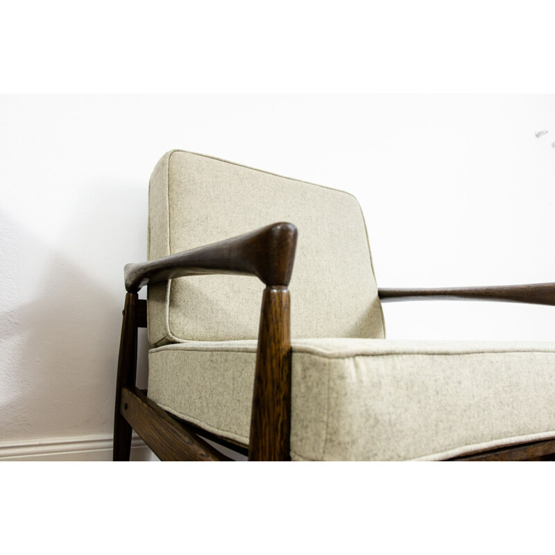 Pair of vintage "Kolding" oakwood and wool armchairs by Erik Wørts for Ikea, 1960s