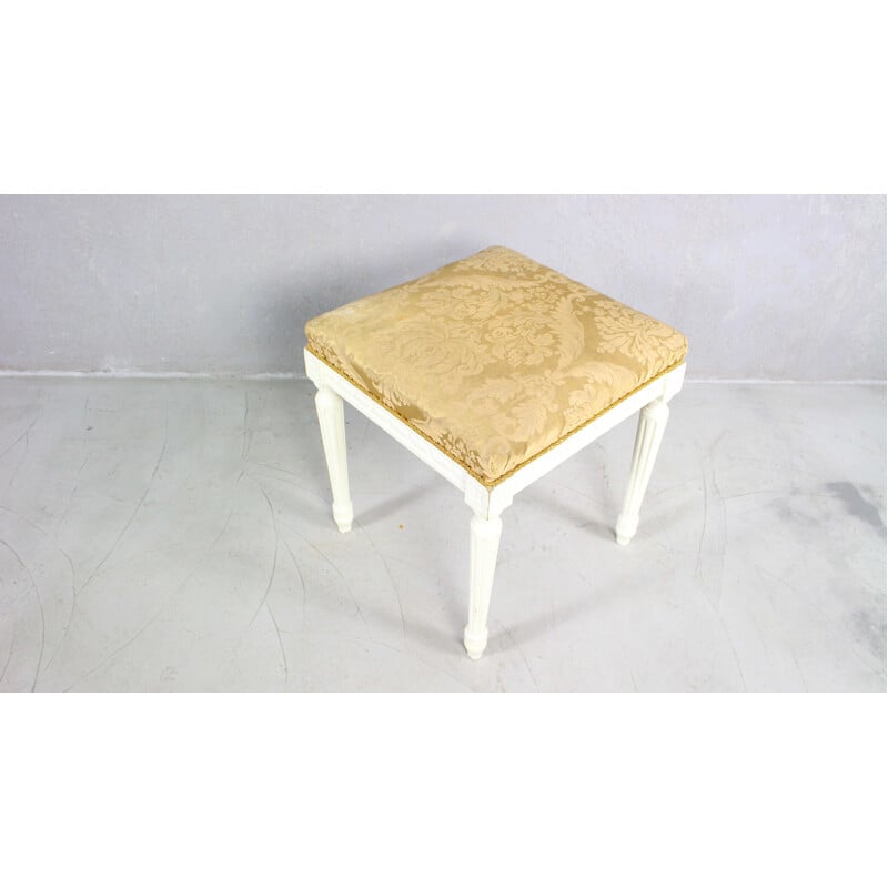 Gustavian vintage wood and floral fabric footrest, 1950s