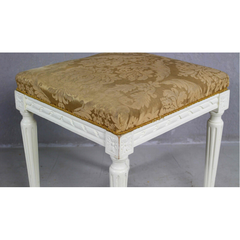 Gustavian vintage wood and floral fabric footrest, 1950s